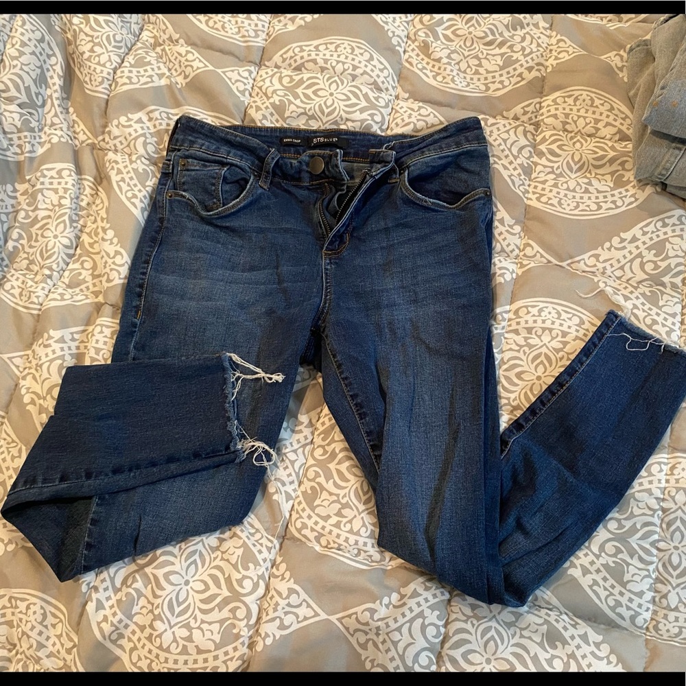 STS Blue Emma Mid Rise Fray-Hem Ankle Skinny Jeans